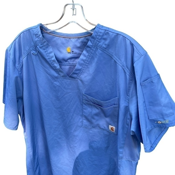 Carhartt Men's Force V-Neck Shirttail Scrub Shirt Top Blue Medium - Picture 1 of 7